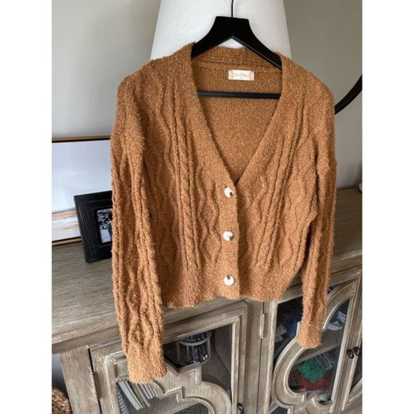 Altar'd State Sweaters - Altar’d State Brown Button Down Fuzzy Knit Cardigan
